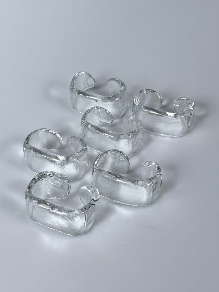 6 edle Serviettenringe Eisglas Kristall Glas 1960er