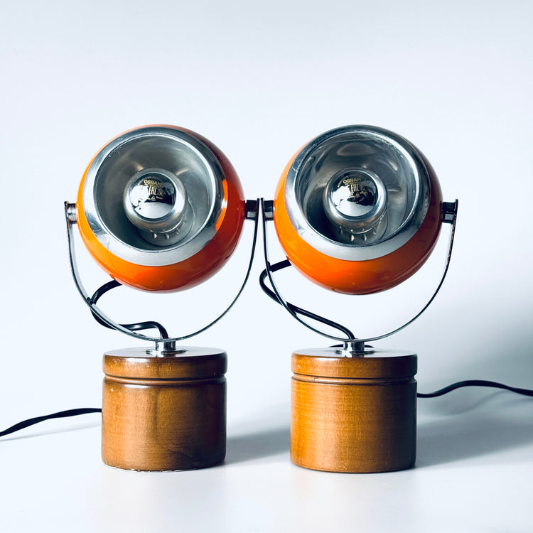 Paar Eyeball Tischleuchte Lampe orange Italien Spaceage 1970er