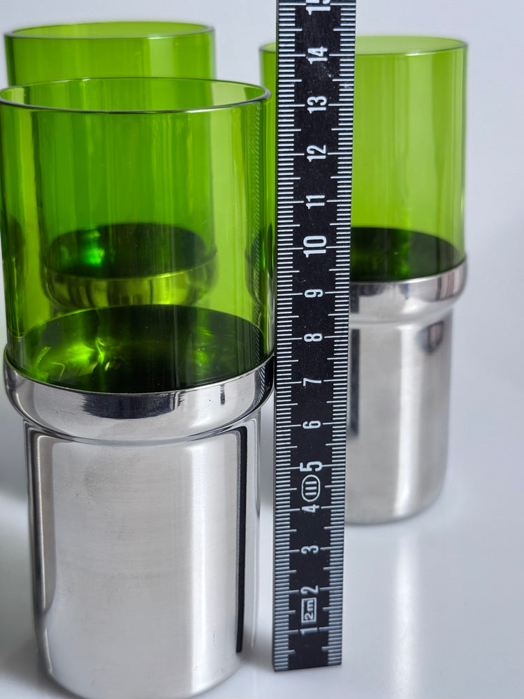 Bar set ice bucket glasses stainless steel Pran Italy 1970s