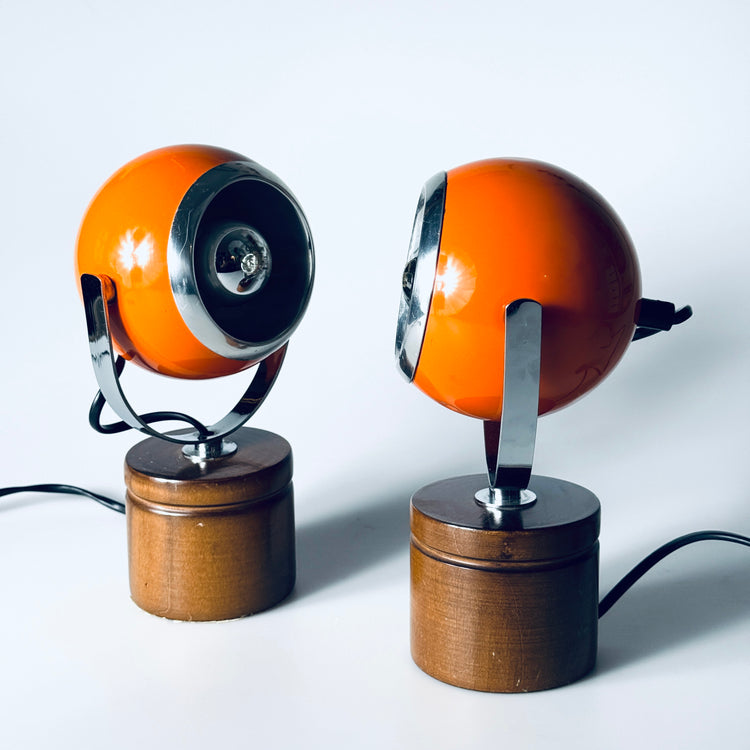 Paar Eyeball Tischleuchte Lampe orange Italien Spaceage 1970er