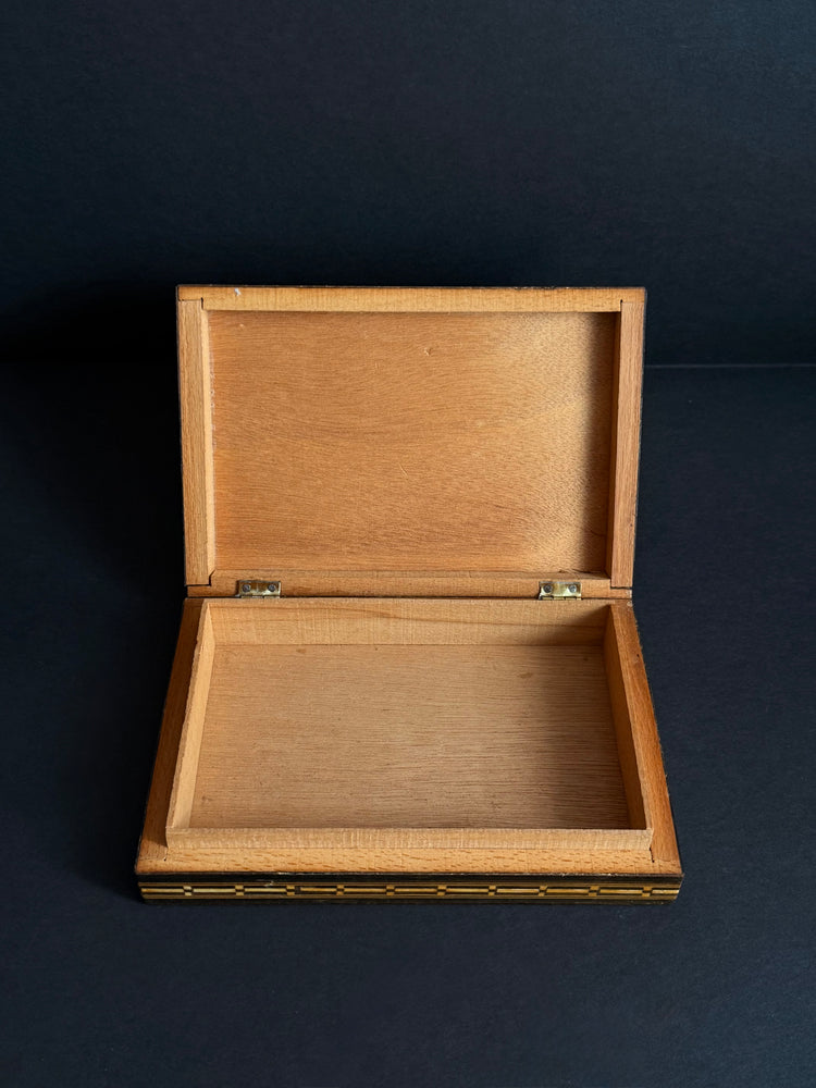 Antique wooden box with inlays from the Middle East, circa 1900