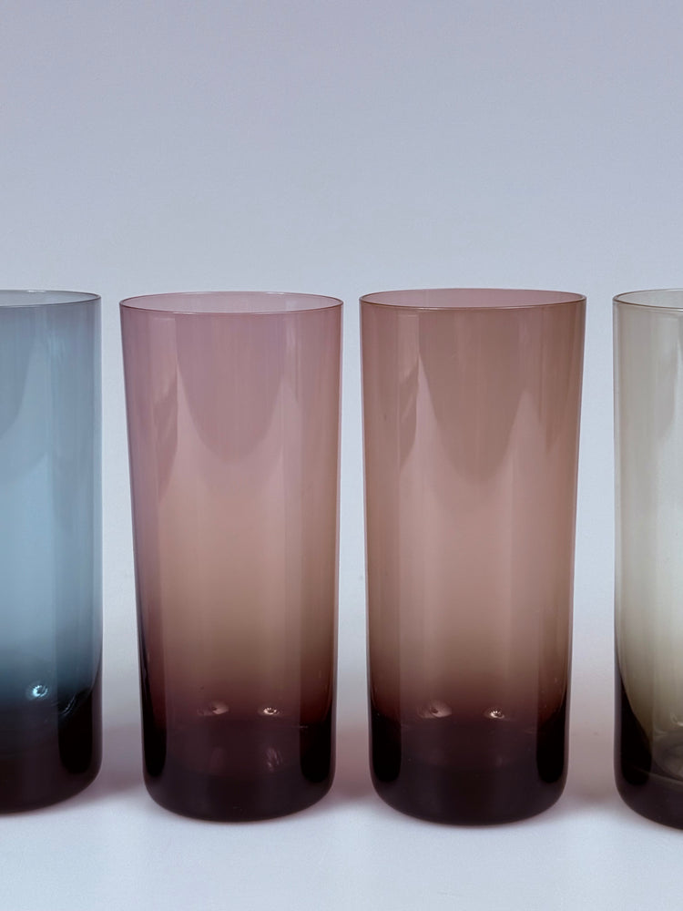 Set von 6 bunten Longdrinkgläsern, mundgeblasen, 1950er