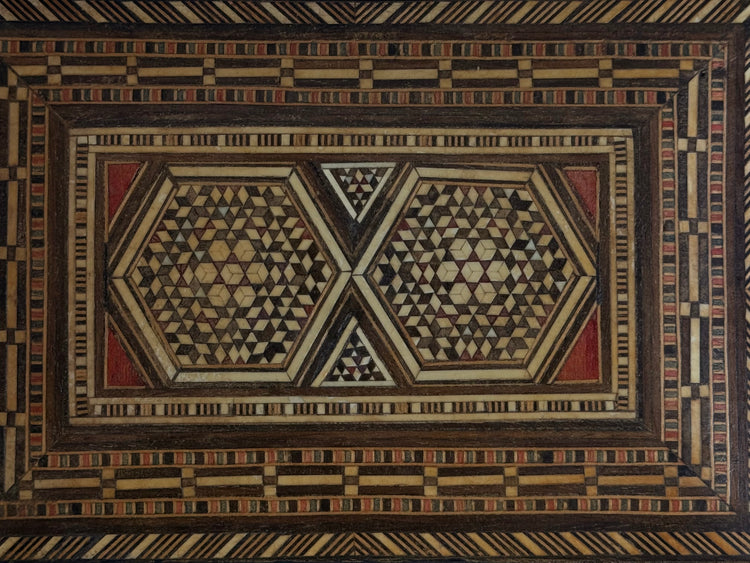 Antique wooden box with inlays from the Middle East, circa 1900