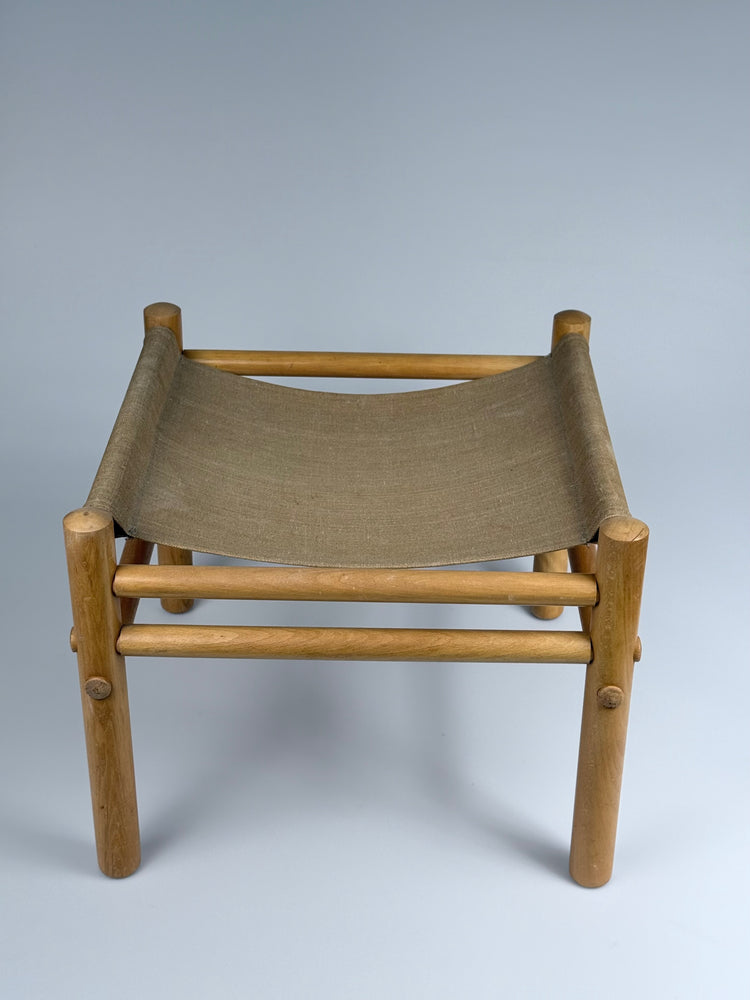 „Junker“ Safari-Fußhocker aus Buche und Canvas, Bror Boije für DUX Schweden zugeschrieben, 1970er