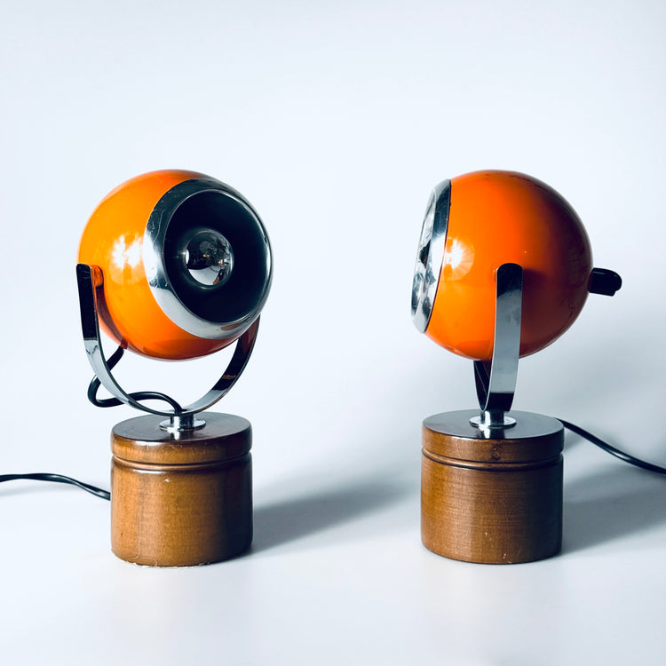 Paar Eyeball Tischleuchte Lampe orange Italien Spaceage 1970er
