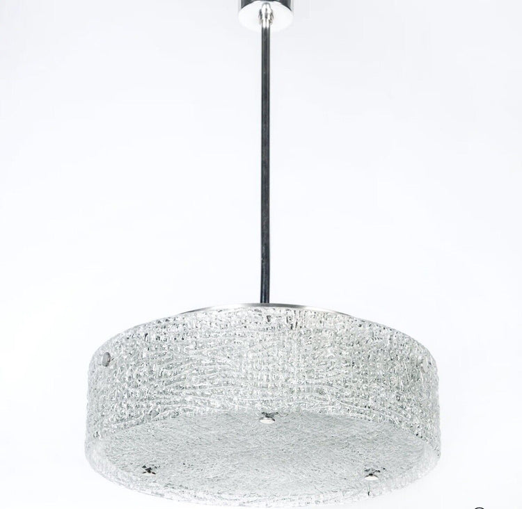 Kaiser Leuchten Lampe Pendant Eisglas Diffuser Glas 1960er 70er Vintage