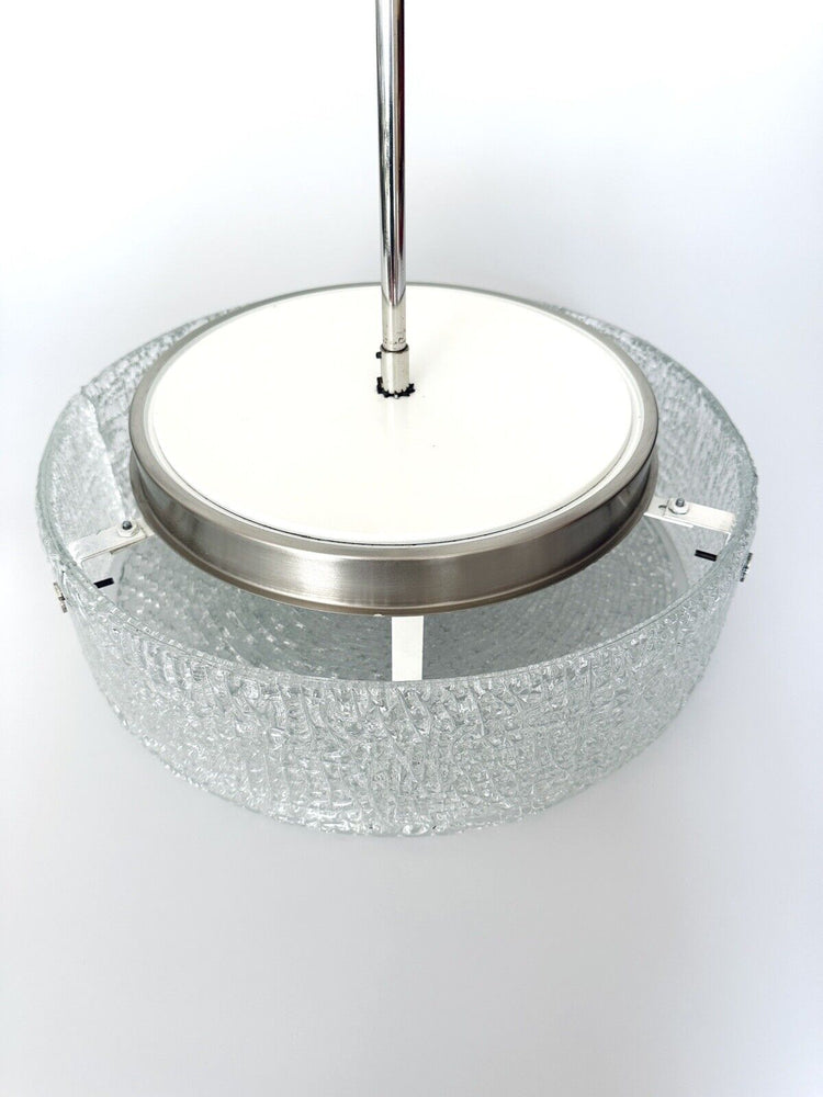 Kaiser Leuchten Lampe Pendant Eisglas Diffuser Glas 1960er 70er Vintage