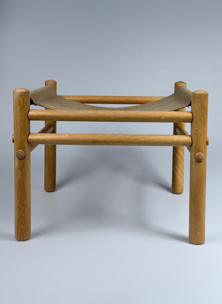 „Junker“ Safari-Fußhocker aus Buche und Canvas, Bror Boije für DUX Schweden zugeschrieben, 1970er