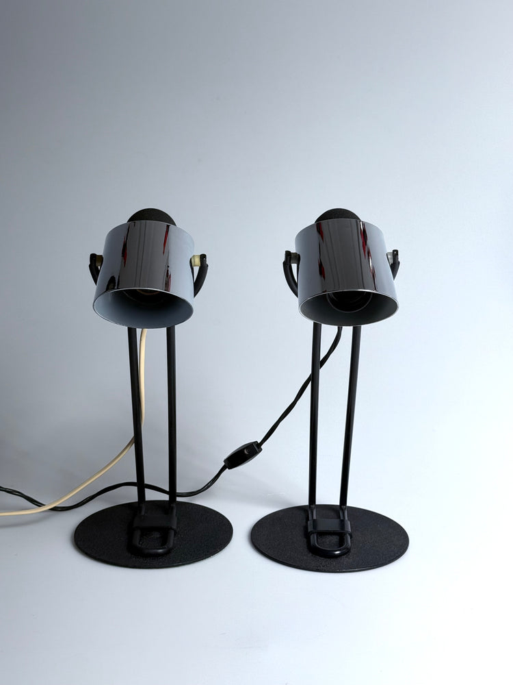Pair of lamps, Italian vintage design, chrome, space-age table lamp from the 1970s