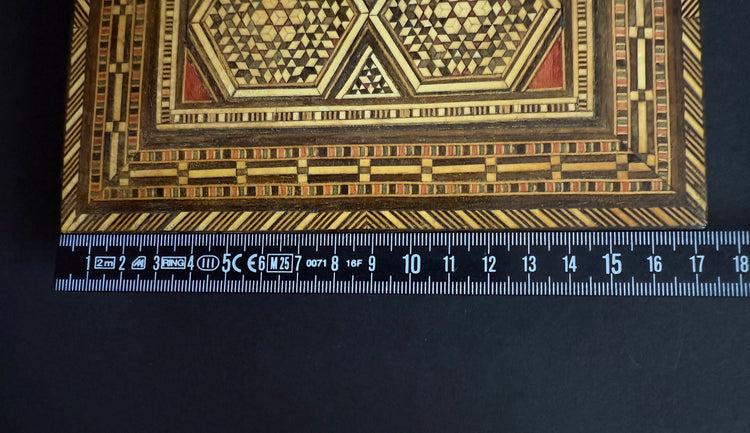 Antique wooden box with inlays from the Middle East, circa 1900