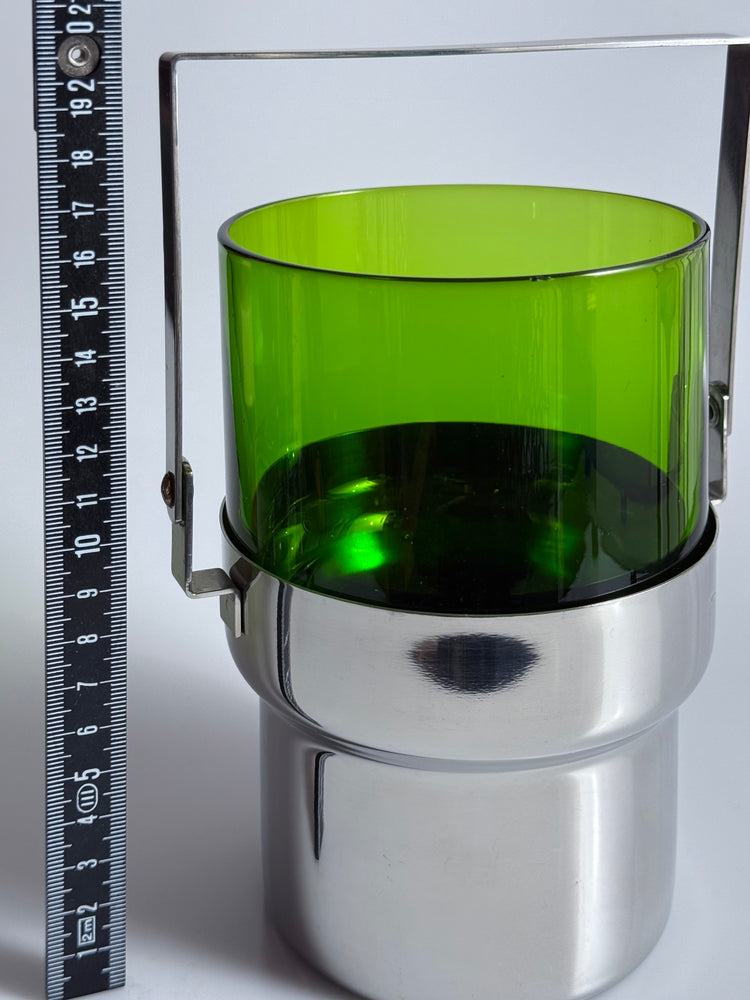 Bar set ice bucket glasses stainless steel Pran Italy 1970s