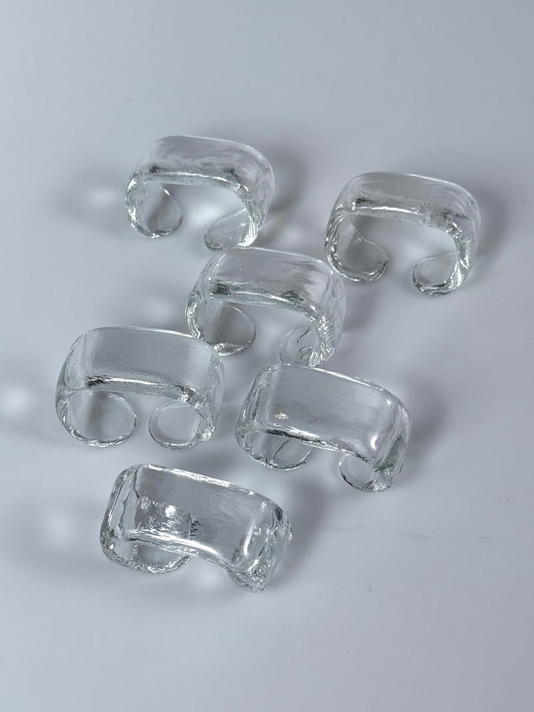 6 edle Serviettenringe Eisglas Kristall Glas 1960er