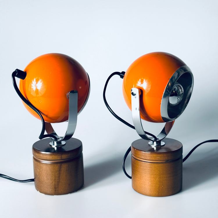 Paar Eyeball Tischleuchte Lampe orange Italien Spaceage 1970er