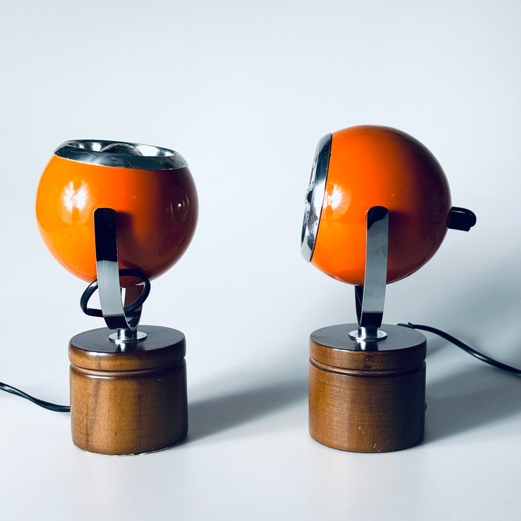 Paar Eyeball Tischleuchte Lampe orange Italien Spaceage 1970er