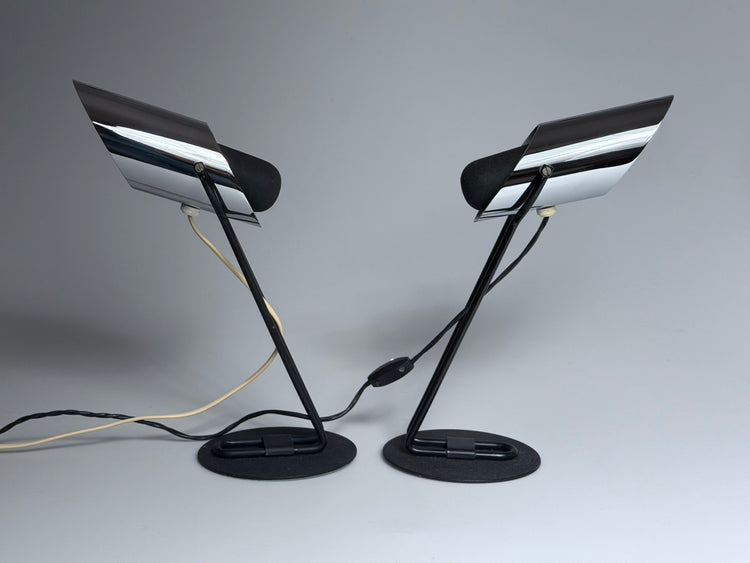 Pair of lamps, Italian vintage design, chrome, space-age table lamp from the 1970s