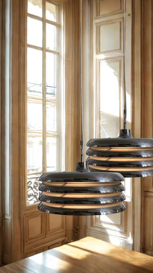 Große Spaceage Chrom Pendelleuchte von Tamàs Borsfay, Ungarn 1970er