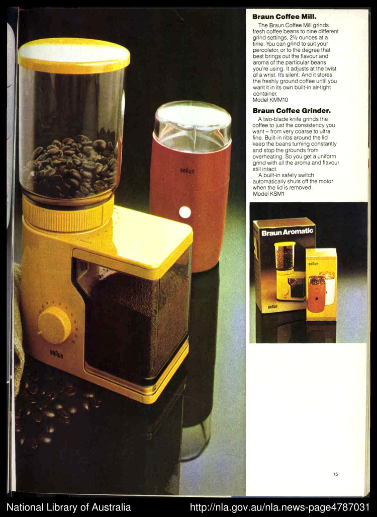 KSM1 Kaffeemühle von Braun, Entwurf Reinhold Weiß, 1967, in Orange