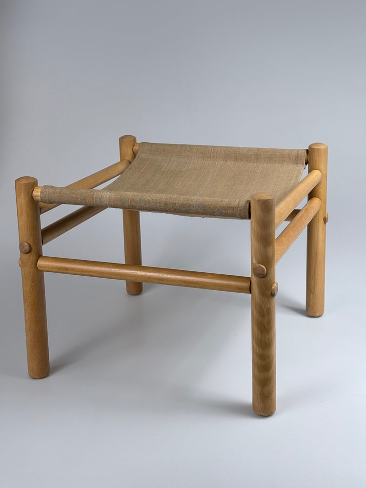„Junker“ Safari-Fußhocker aus Buche und Canvas, Bror Boije für DUX Schweden zugeschrieben, 1970er