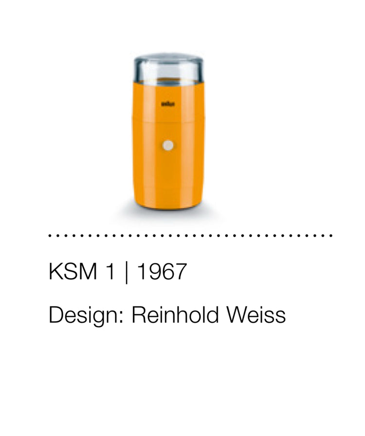 KSM1 Kaffeemühle von Braun, Entwurf Reinhold Weiß, 1967, in Orange
