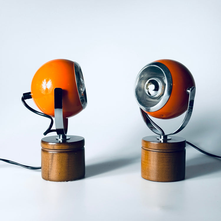 Paar Eyeball Tischleuchte Lampe orange Italien Spaceage 1970er