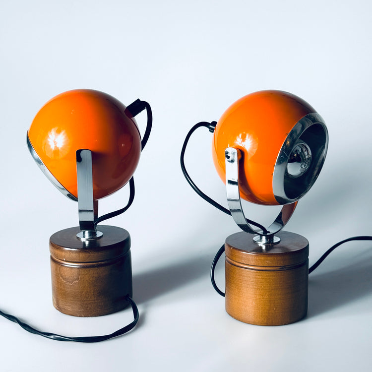 Paar Eyeball Tischleuchte Lampe orange Italien Spaceage 1970er