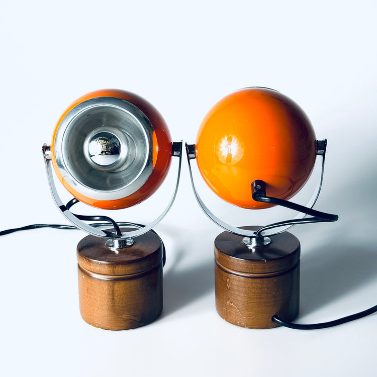 Paar Eyeball Tischleuchte Lampe orange Italien Spaceage 1970er