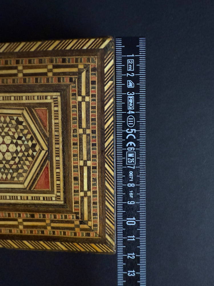 Antique wooden box with inlays from the Middle East, circa 1900