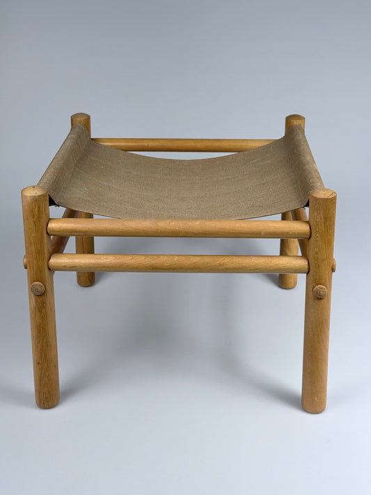 „Junker“ Safari-Fußhocker aus Buche und Canvas, Bror Boije für DUX Schweden zugeschrieben, 1970er