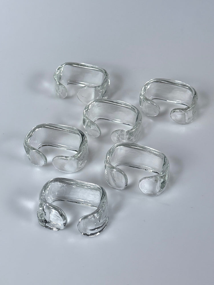 6 edle Serviettenringe Eisglas Kristall Glas 1960er