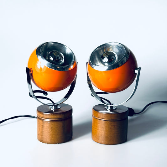 Paar Eyeball Tischleuchte Lampe orange Italien Spaceage 1970er