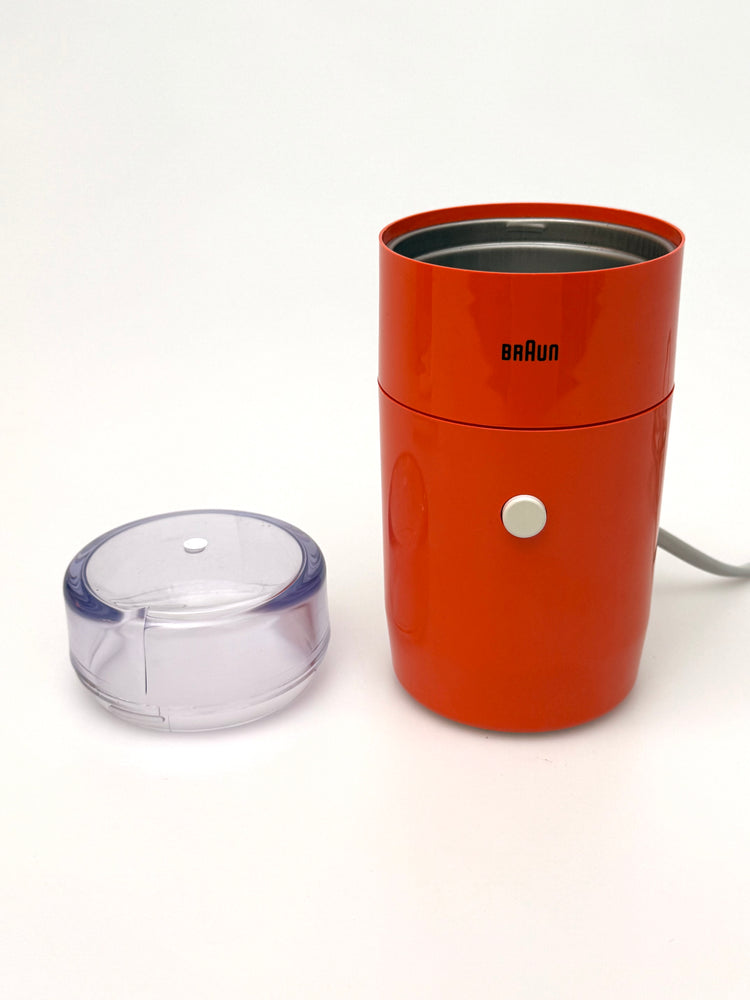 KSM1 Kaffeemühle von Braun, Entwurf Reinhold Weiß, 1967, in Orange