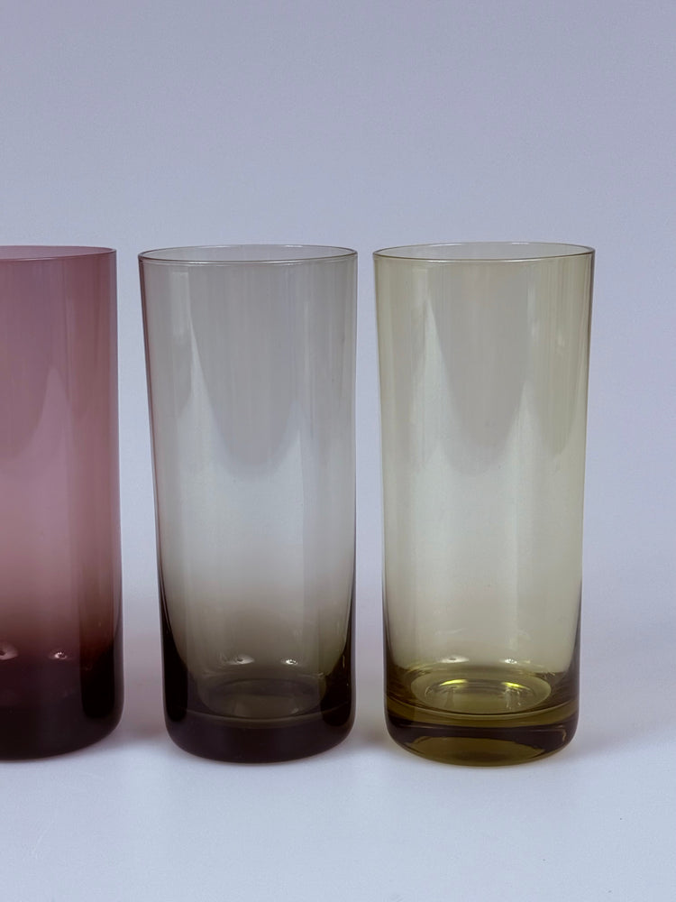 Set von 6 bunten Longdrinkgläsern, mundgeblasen, 1950er
