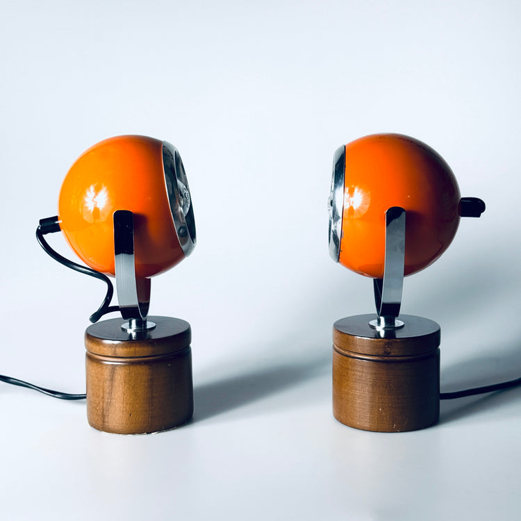 Paar Eyeball Tischleuchte Lampe orange Italien Spaceage 1970er