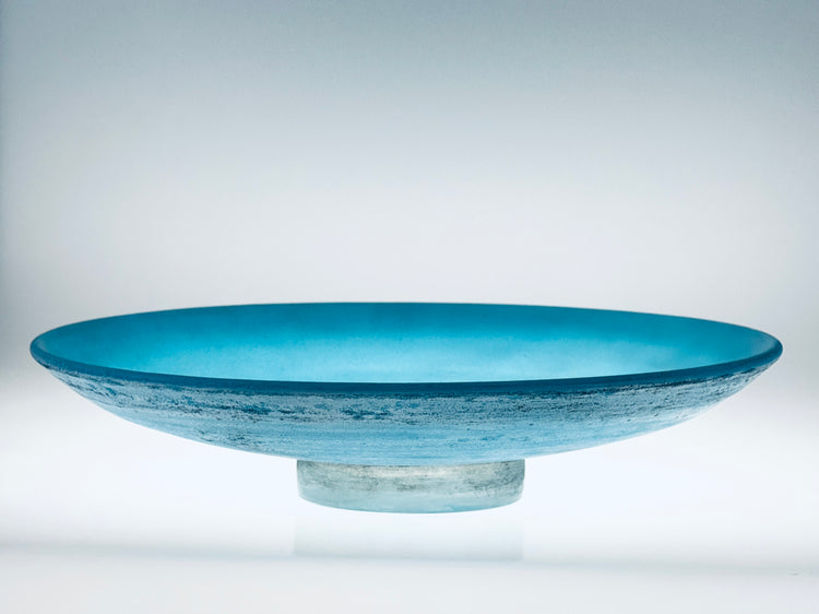 Cenedese Murano Vetri Schale groß centerpiece türkis matt Scavo Technik Italy 1960er