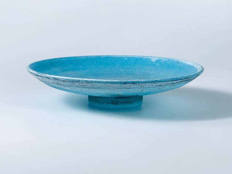 Cenedese Murano Vetri Schale groß centerpiece türkis matt Scavo Technik Italy 1960er