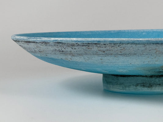 Cenedese Murano Vetri Schale groß centerpiece türkis matt Scavo Technik Italy 1960er