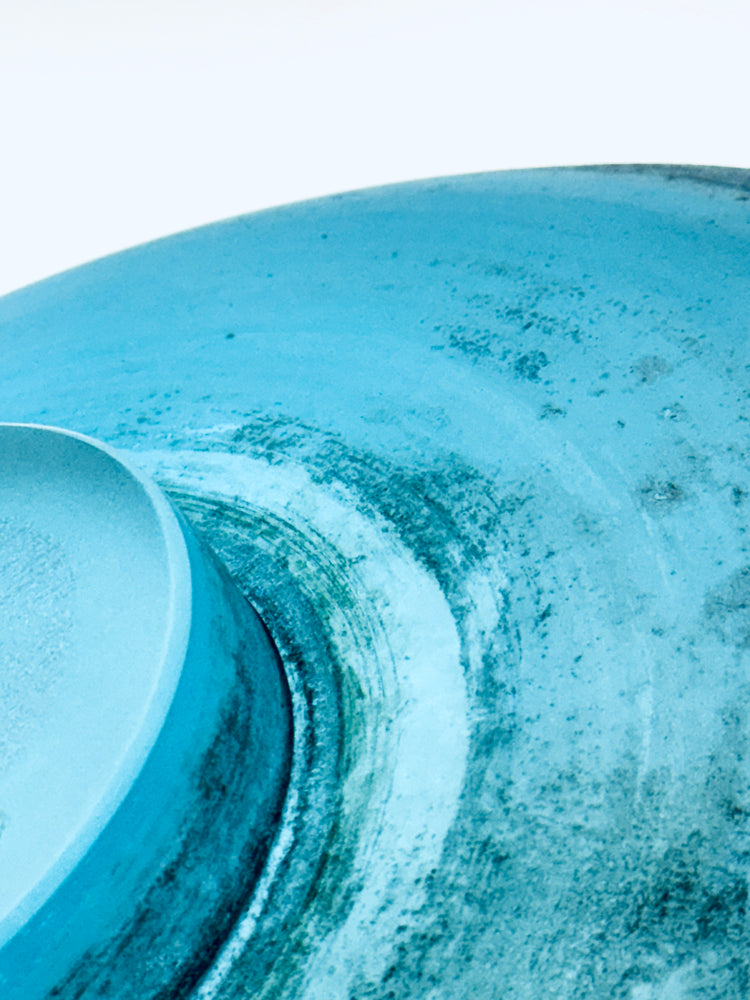 Cenedese Murano Vetri Schale groß centerpiece türkis matt Scavo Technik Italy 1960er