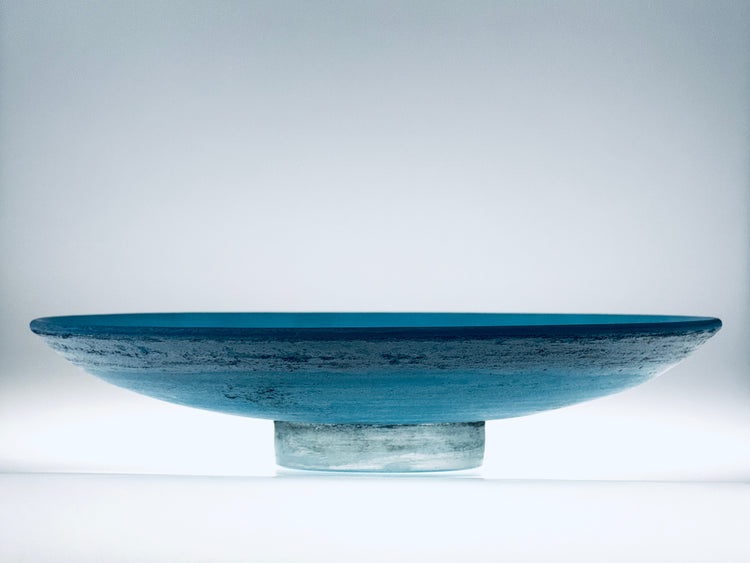 Cenedese Murano Vetri Schale groß centerpiece türkis matt Scavo Technik Italy 1960er