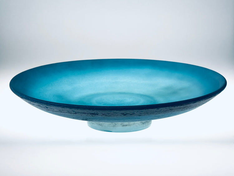 Cenedese Murano Vetri Schale groß centerpiece türkis matt Scavo Technik Italy 1960er