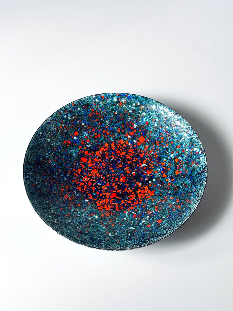 Schale Emaille Handarbeit bunt abstrakt groß Deutschland 1960er