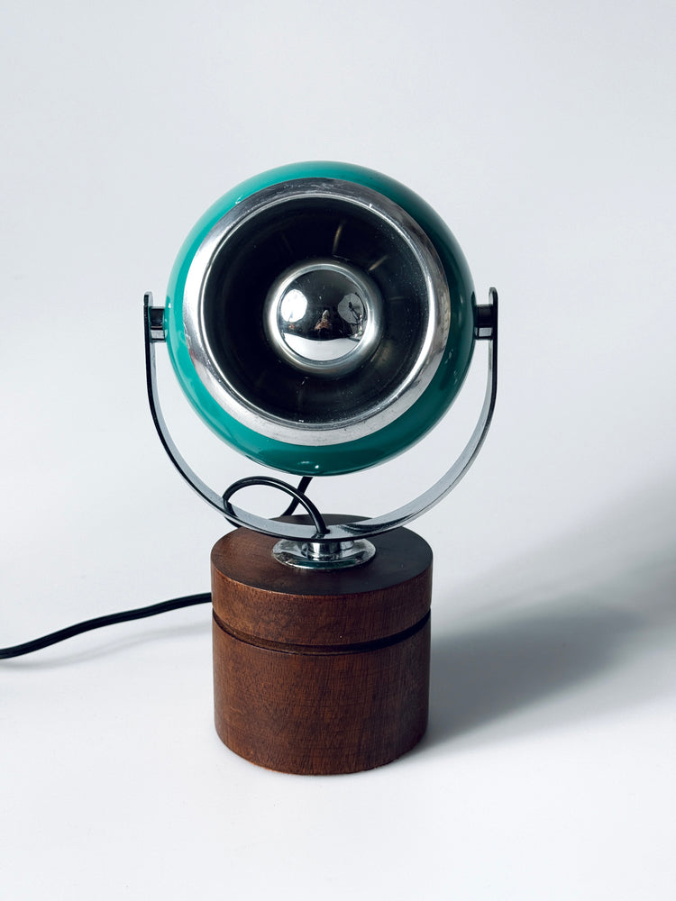 Paar Eyeball Tischleuchte Lampe gelb türkis Teak Italien Spaceage 1970er