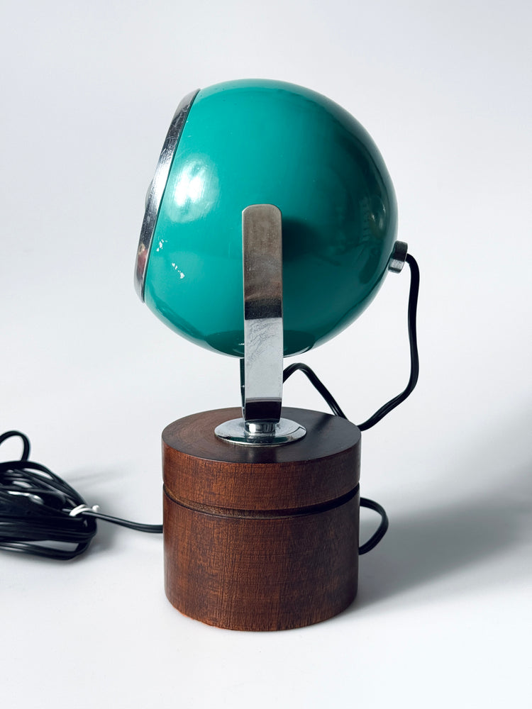 Paar Eyeball Tischleuchte Lampe gelb türkis Teak Italien Spaceage 1970er