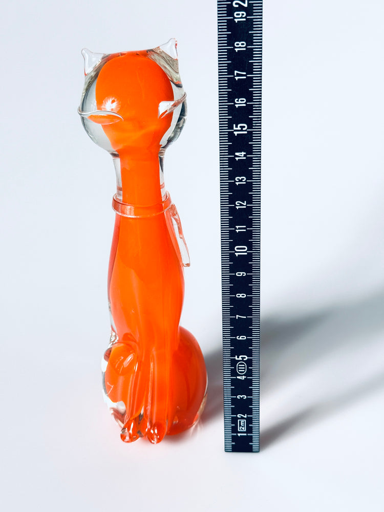 Katze Murano Glas Skulptur Seguso Sommerso Italy Orange 1960er