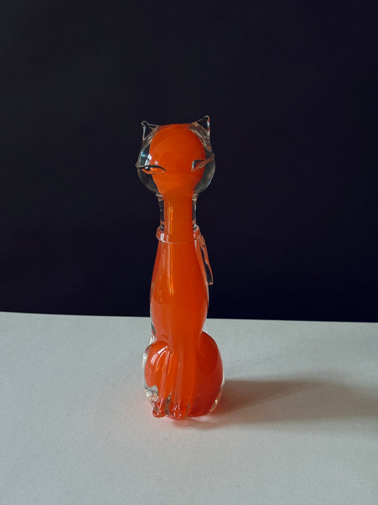 Katze Murano Glas Skulptur Seguso Sommerso Italy Orange 1960er
