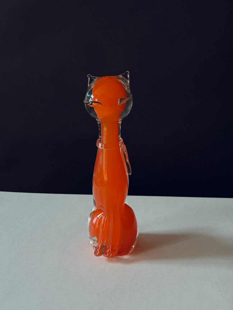 Katze Murano Glas Skulptur Seguso Sommerso Italy Orange 1960er