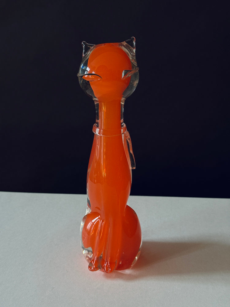 Katze Murano Glas Skulptur Seguso Sommerso Italy Orange 1960er