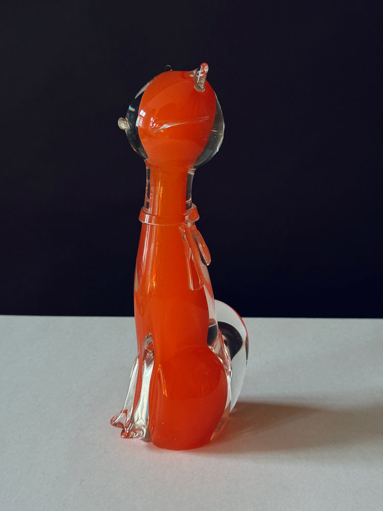 Katze Murano Glas Skulptur Seguso Sommerso Italy Orange 1960er