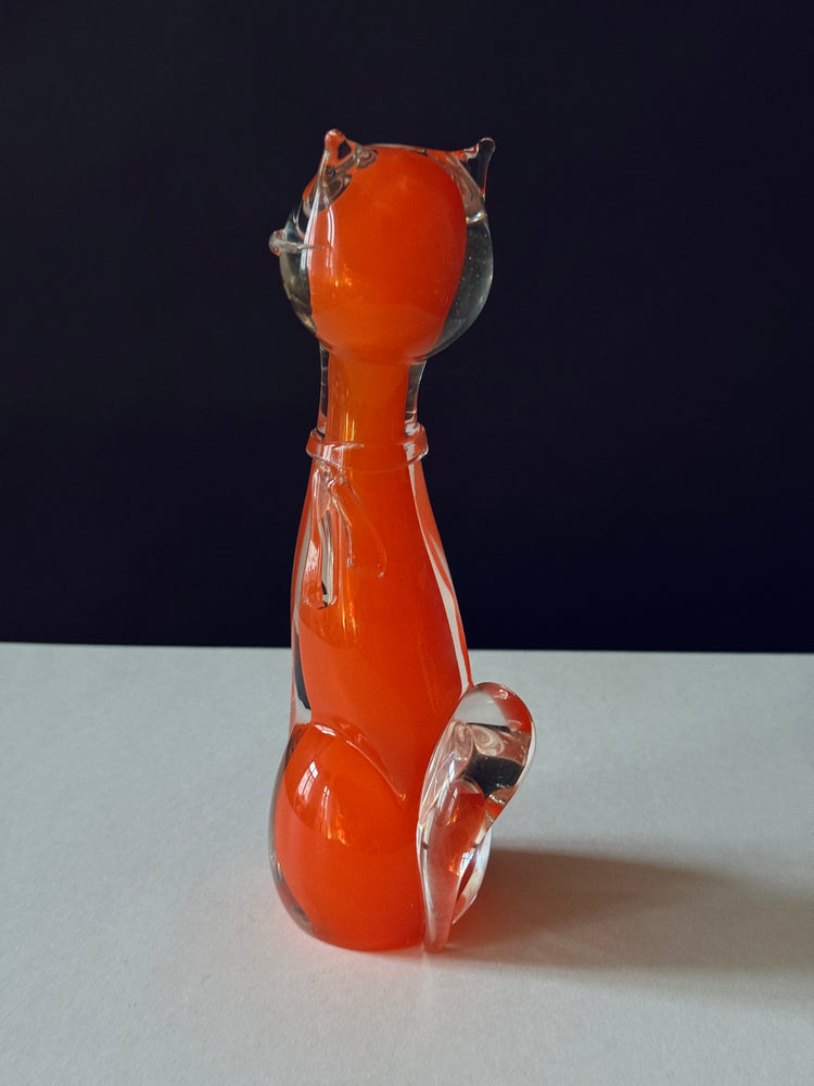 Katze Murano Glas Skulptur Seguso Sommerso Italy Orange 1960er