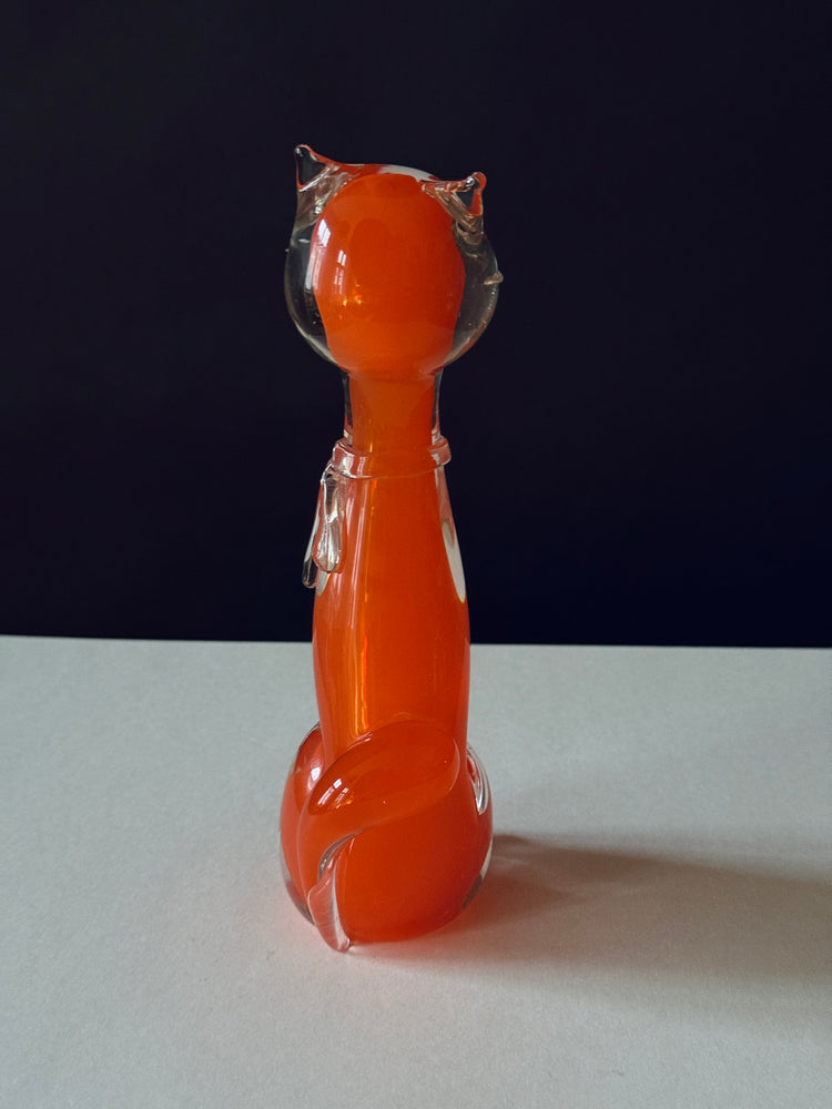 Katze Murano Glas Skulptur Seguso Sommerso Italy Orange 1960er