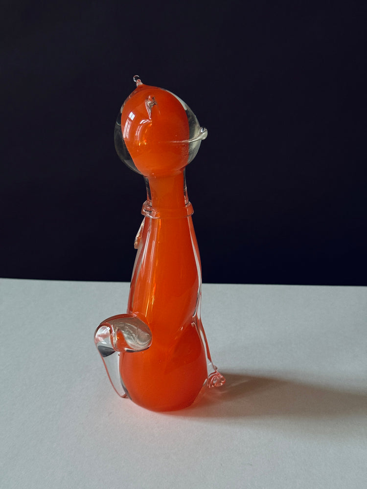 Katze Murano Glas Skulptur Seguso Sommerso Italy Orange 1960er